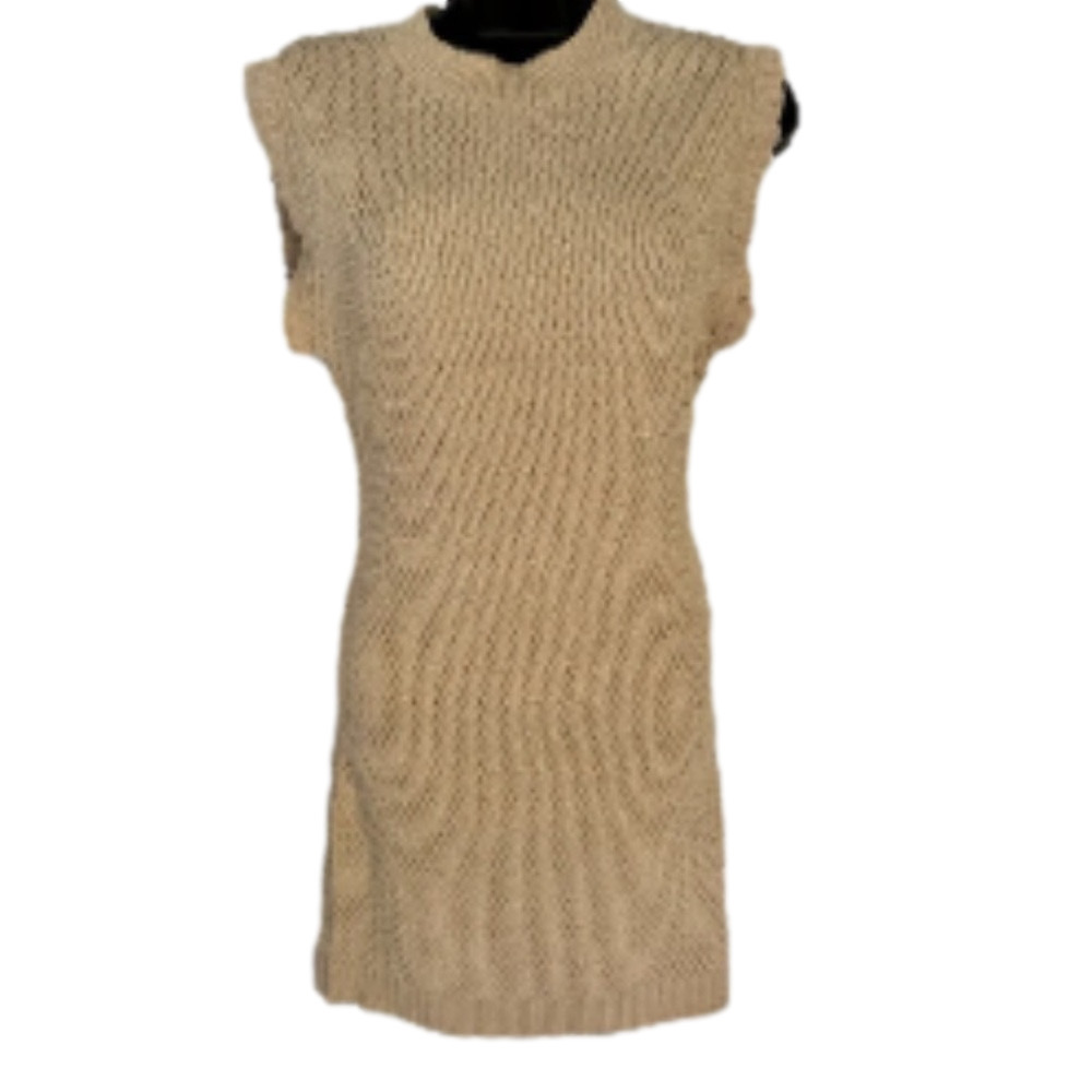 Endless Rose Medium Camel Textured Knit Crochet Bodycon Mini Dress Tie Back NWT